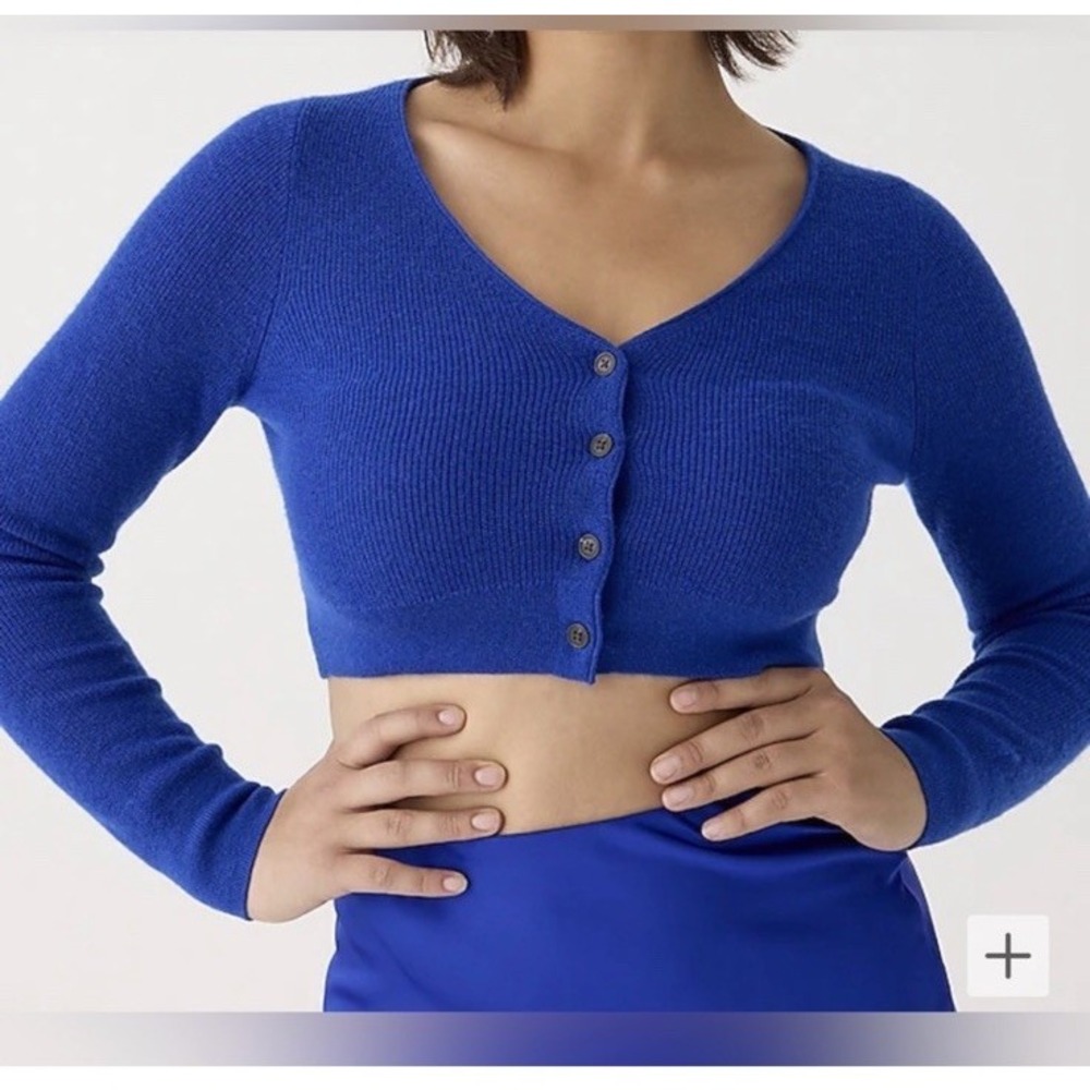 J. Crew Cropped Featherweight cashmere cardigan Cobalt Blue  Size Medium